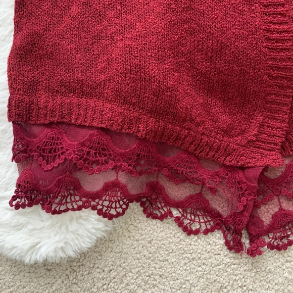 New Directions Maroon Open Front Lace Cardigan- M - Picture 7 of 11